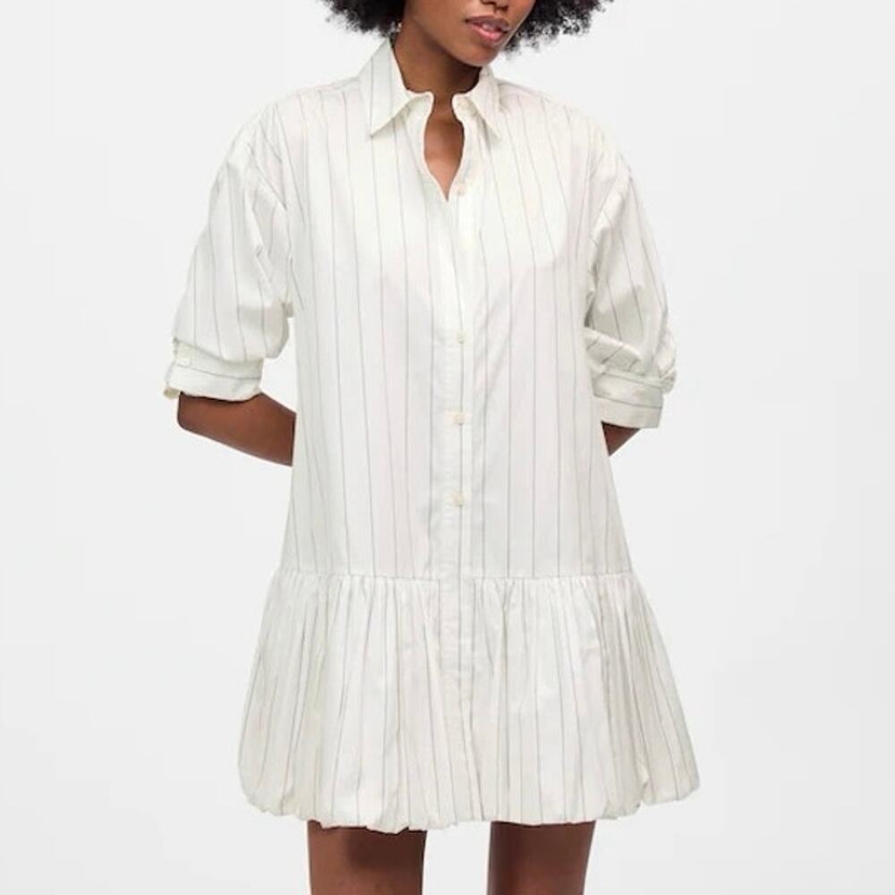 NWT Madewell Bubble-Hem Mini Shirtdress In Pinstripe Cotton Poplin White Size XS